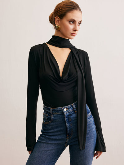 Langarm-Shirt mit Wasserfallausschnitt | Fließende Viskose | Elegant & Modern