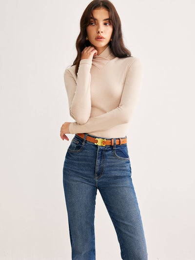 Elegantes Langarm-Top | Hoher Kragen | Minimalistische Raffinesse