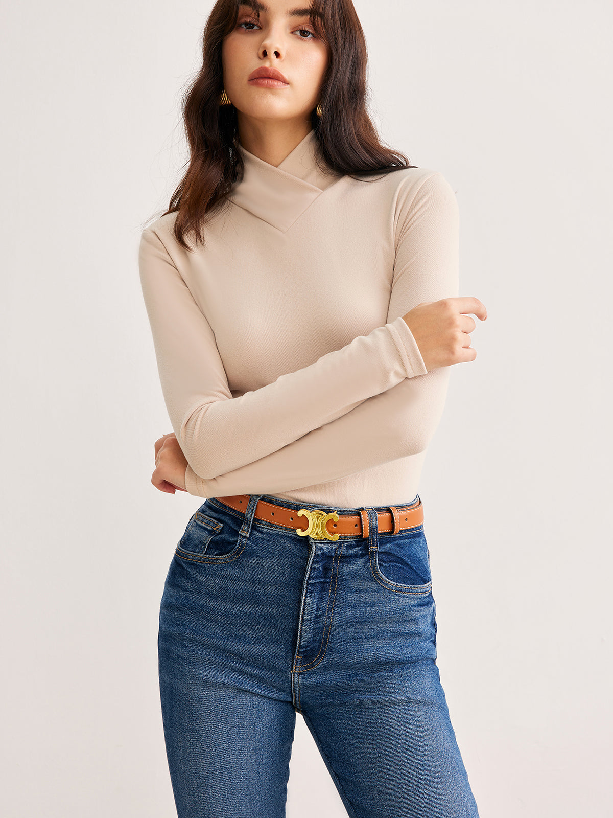 Elegantes Langarm-Top | Hoher Kragen | Minimalistische Raffinesse