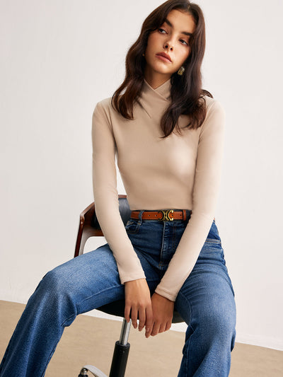 Langarm-Shirt mit Stehkragen | Weiche Viskose | Elegant & Minimalistisch