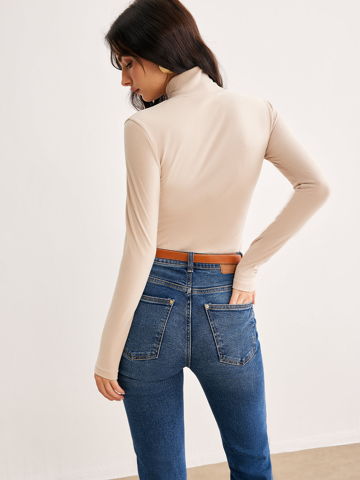 Langarm-Shirt mit Stehkragen | Weiche Viskose | Elegant & Minimalistisch