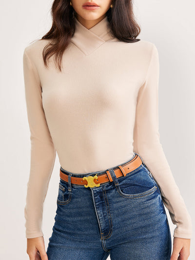 Elegantes Langarm-Top | Hoher Kragen | Minimalistische Raffinesse