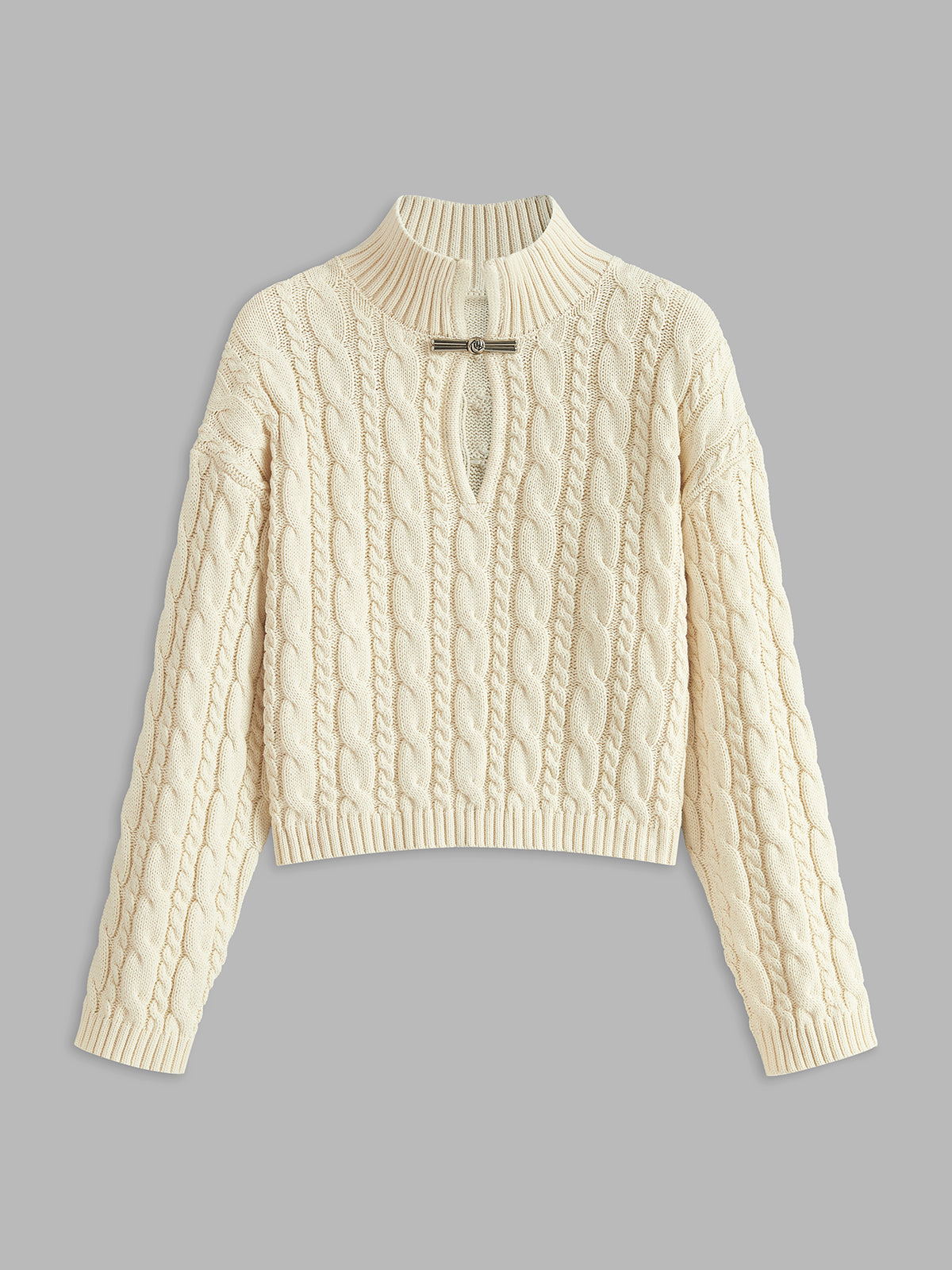 Kabelstrick-Pullover | Keyhole-Detail & Metallverschluss | Modern & Elegant