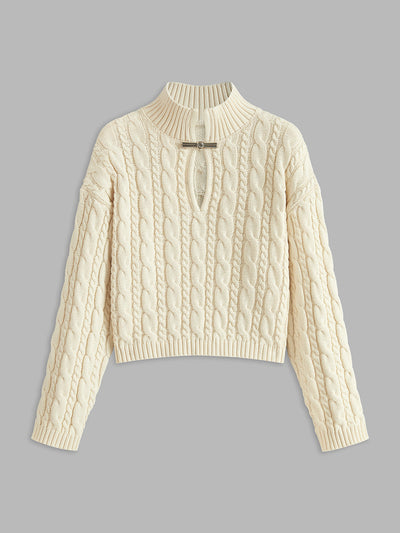 Kabelstrick-Pullover | Keyhole-Detail & Metallverschluss | Modern & Elegant