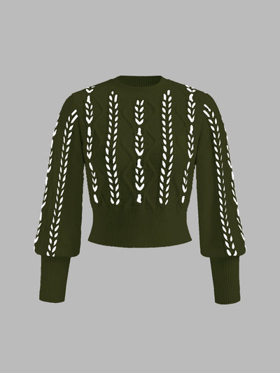 Eleganter Strickpullover | Kontrastmuster & Ballonärmel | Stilvolle Wärme