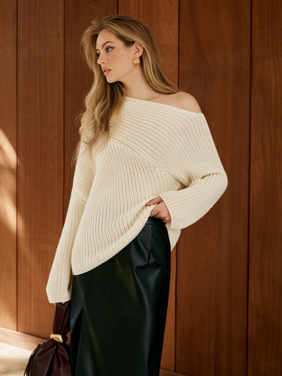 Überdimensioniert-Strickpullover | Asymmetrischer Ausschnitt | Lässige Eleganz