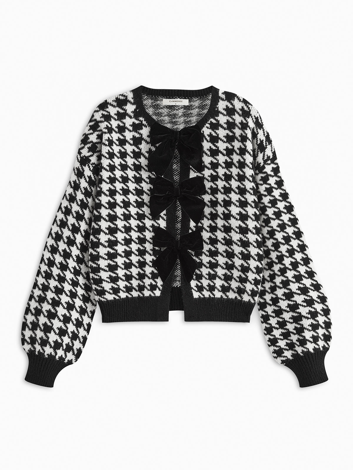 Strick-Cardigan mit Schleifendetails | Samt-Akzente & V-Ausschnitt | Elegant & Feminin