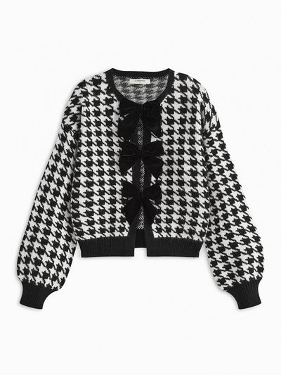 Strick-Cardigan mit Schleifendetails | Samt-Akzente & V-Ausschnitt | Elegant & Feminin