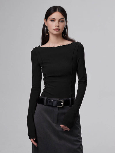 Langarm-Shirt mit Wellenkante | Weiche Baumwolle | Modern & Elegant