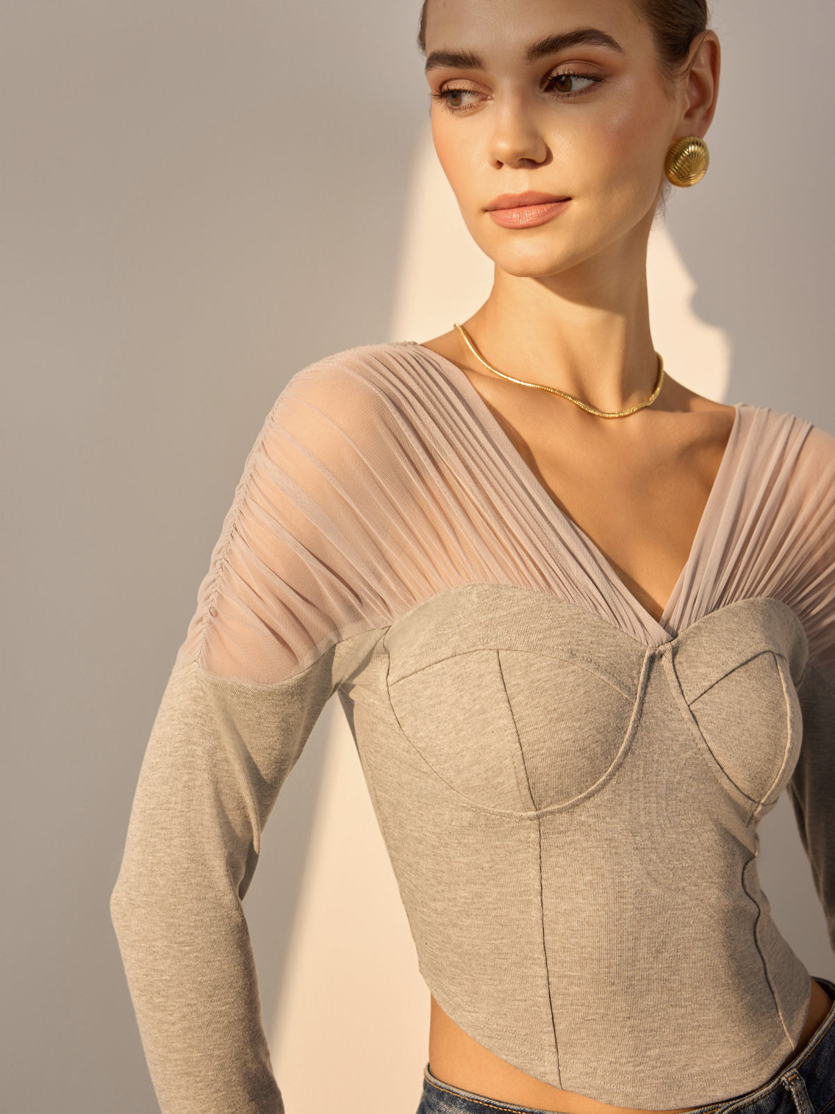 Mesh-Detail Crop-Top | Feminine Eleganz | Leichter Tragekomfort