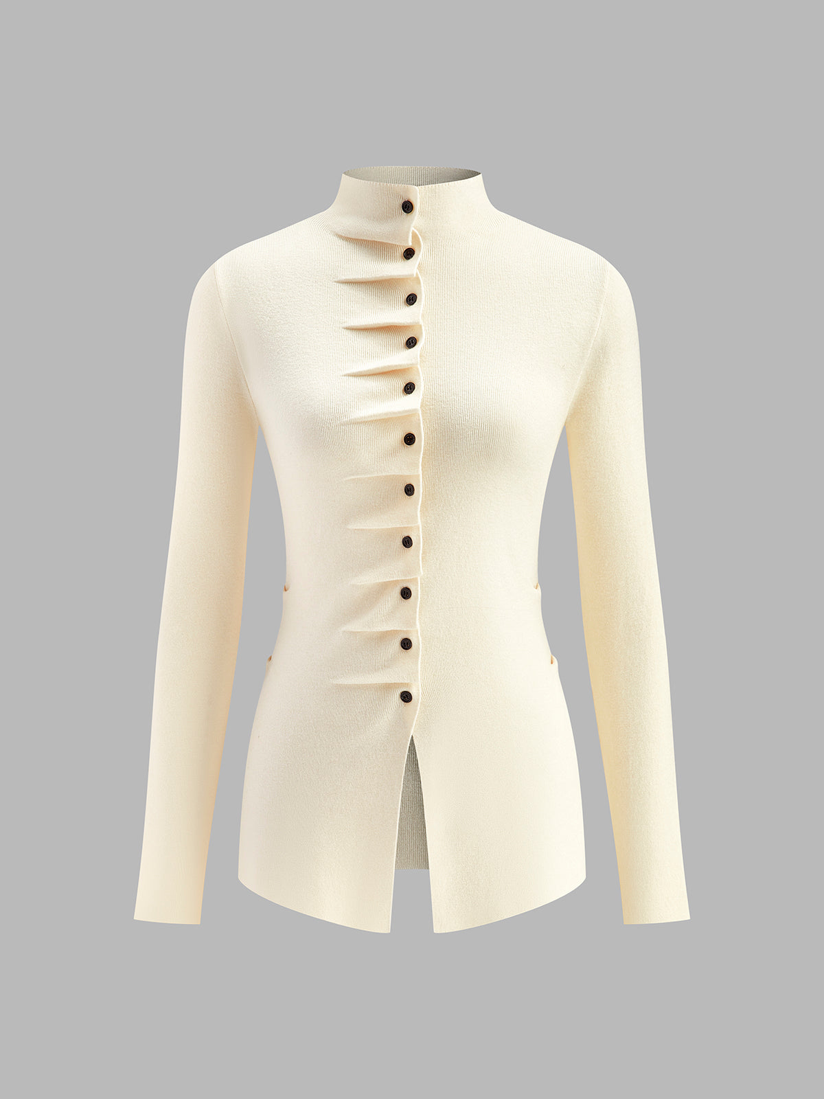 Knopf-Detail Stricktop | Plissee-Design | Asymmetrischer Schnitt