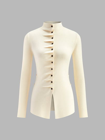 Knopf-Detail Stricktop | Plissee-Design | Asymmetrischer Schnitt