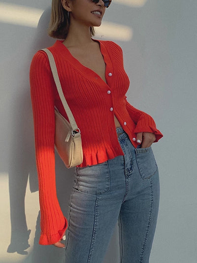 Gerippter Strick-Cardigan | V-Ausschnitt | Feminine Passform