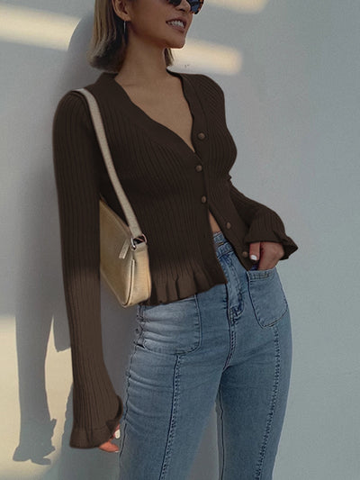 Gerippter Strick-Cardigan | V-Ausschnitt | Feminine Passform