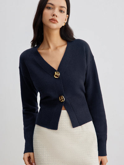 Strick-Cardigan mit Statement-Knöpfen | V-Ausschnitt | Eleganter Schnitt