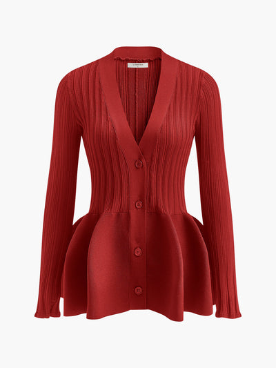Gerippter Peplum-Cardigan | Taillierter Schnitt | Elegante Knopfleiste