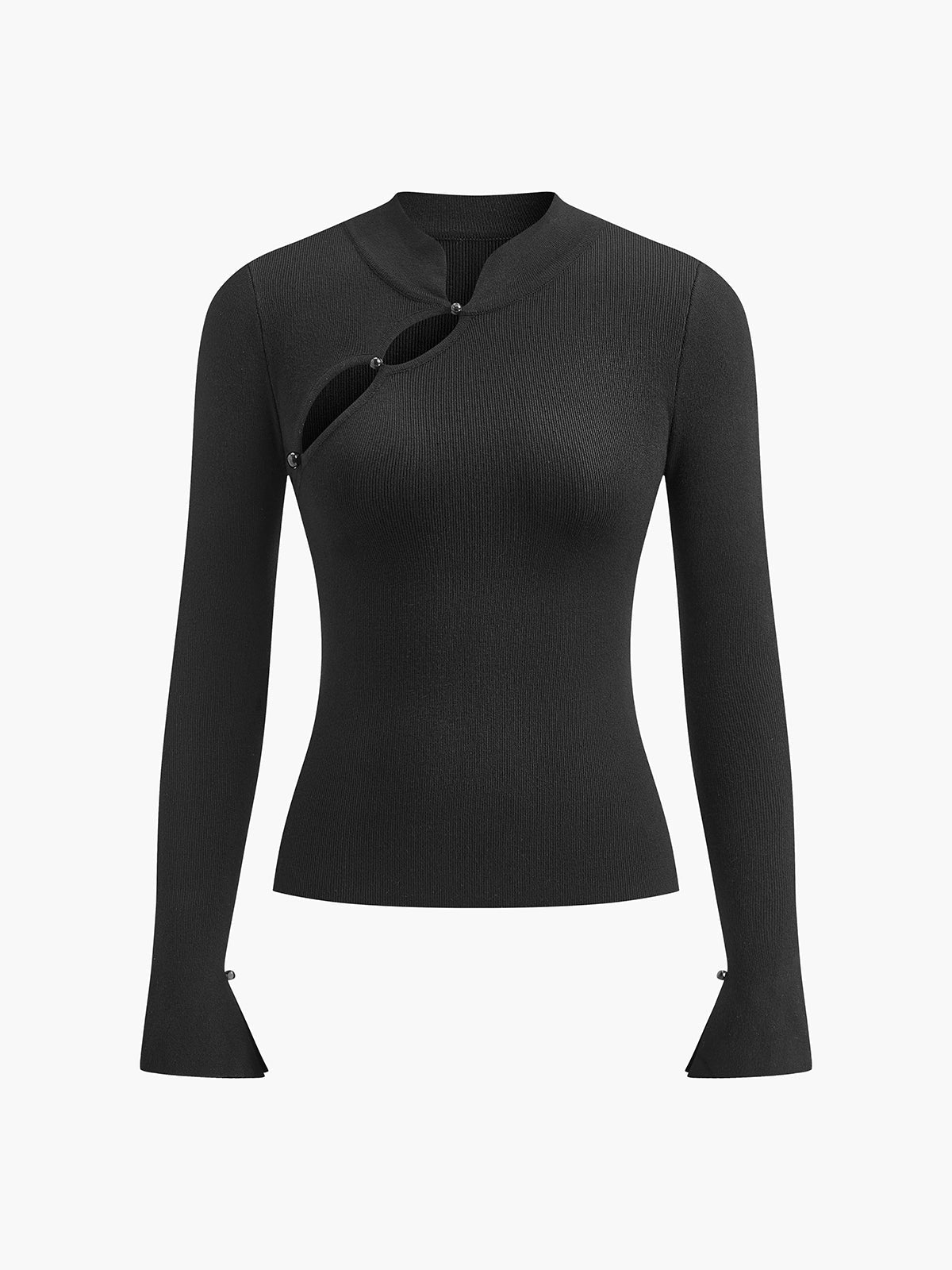 Cut-Out-Langarmshirt | Asymmetrisches Detail & Stehkragen | Modern & Elegant