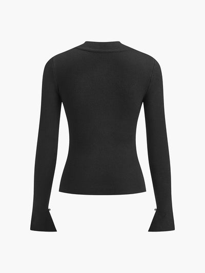 Cut-Out-Langarmshirt | Asymmetrisches Detail & Stehkragen | Modern & Elegant
