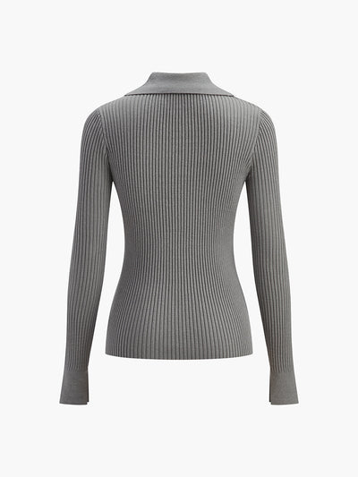 Gerippte Strickbluse | Klassischer Kragen | Figurbetonte Eleganz