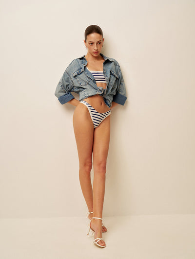 Nautischer Streifen High-Cut Bikini – Figurbetonter Damen-Badeanzug