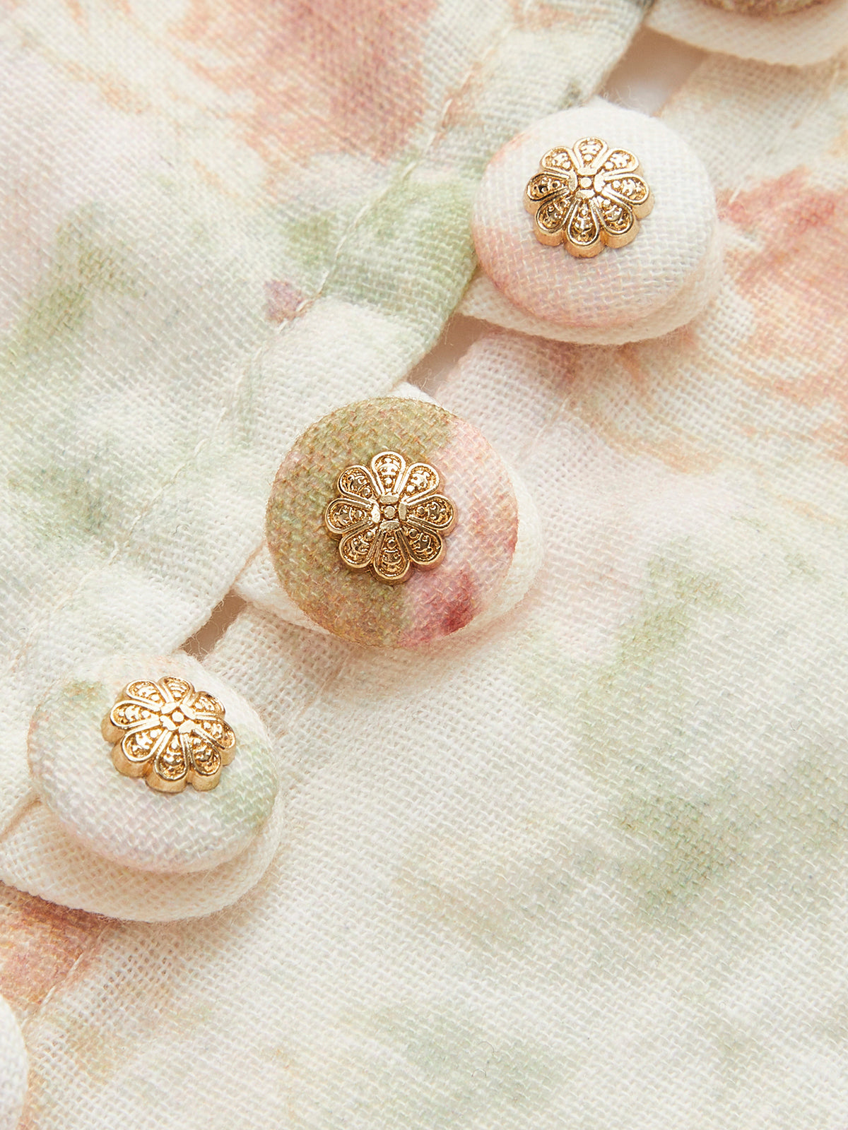 Leinen-Kleid mit Puffärmeln & Blumenmuster