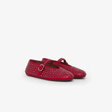 Ballerinas Damen Leder Kristallverziert mit Riemen in Rot