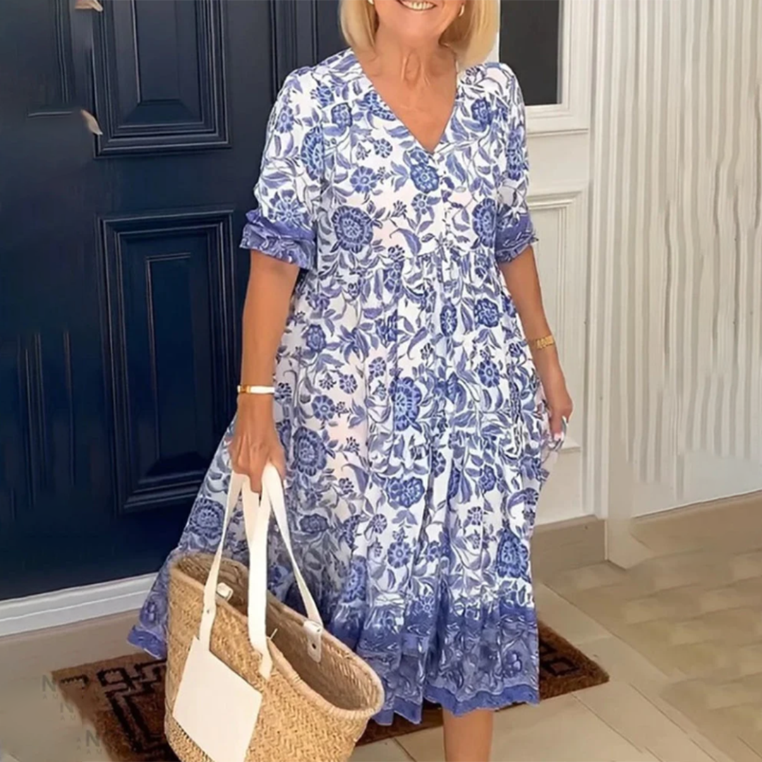 Edith - Elegantes Frühlingskleid mit V-Ausschnitt