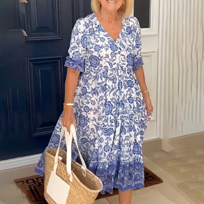 Edith - Elegantes Frühlingskleid mit V-Ausschnitt