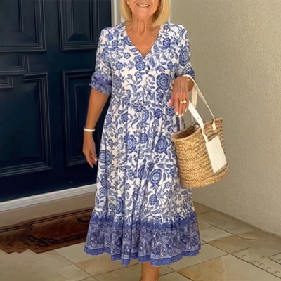 Edith - Elegantes Frühlingskleid mit V-Ausschnitt