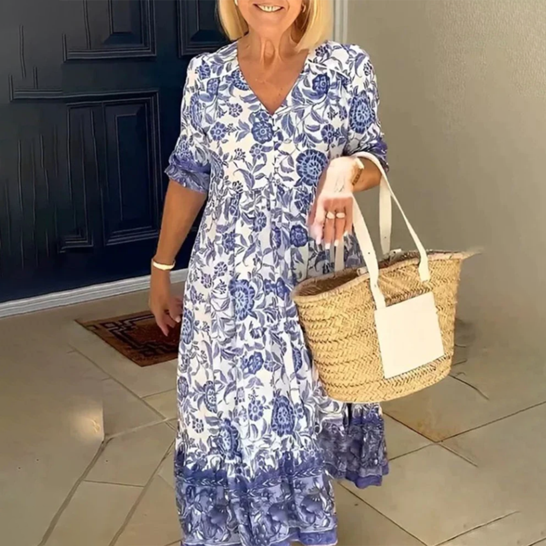 Edith - Elegantes Frühlingskleid mit V-Ausschnitt