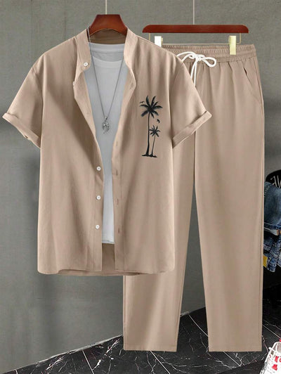 Herren Resort-Set mit Palmen-Stickerei | Hemd & Lange Hose