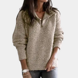Bequemer Damenpullover mit Halbreißverschluss - Sofia in Khaki