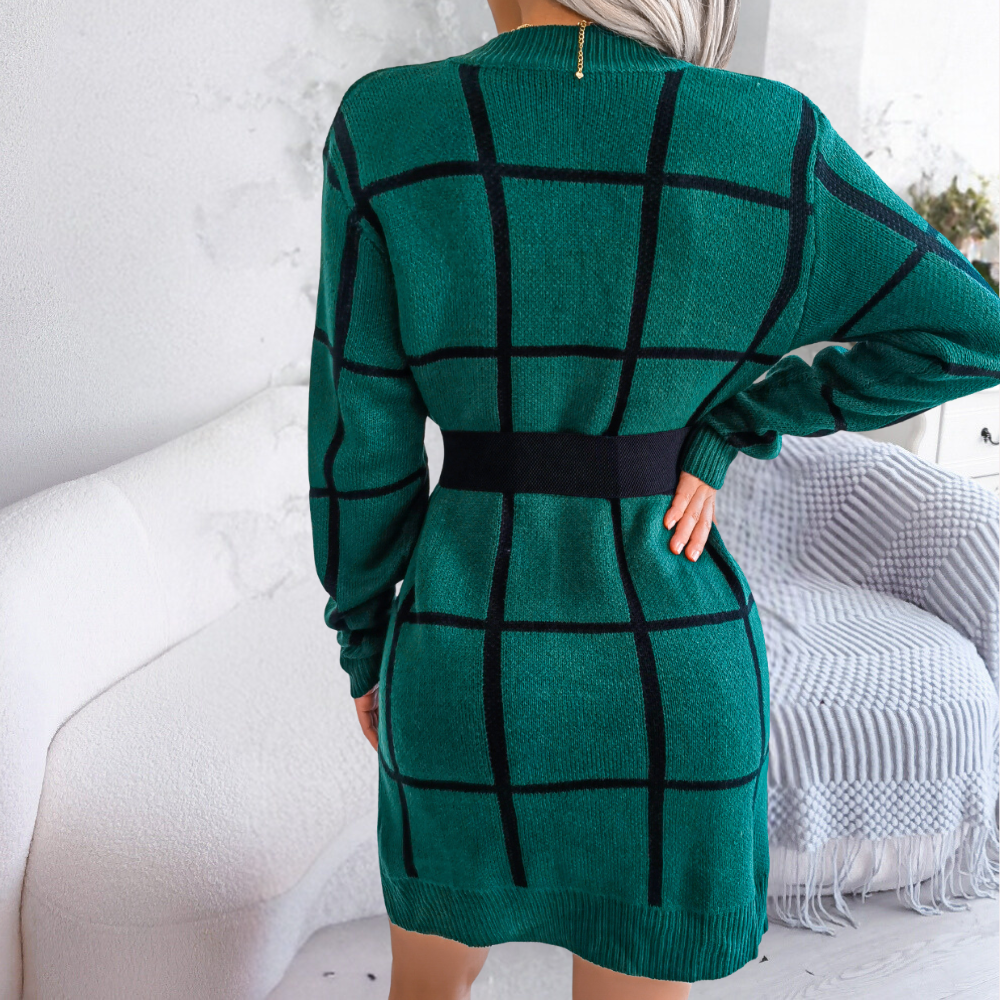 Lässiges Strickkleid | Kariertes Muster | Bequeme Passform