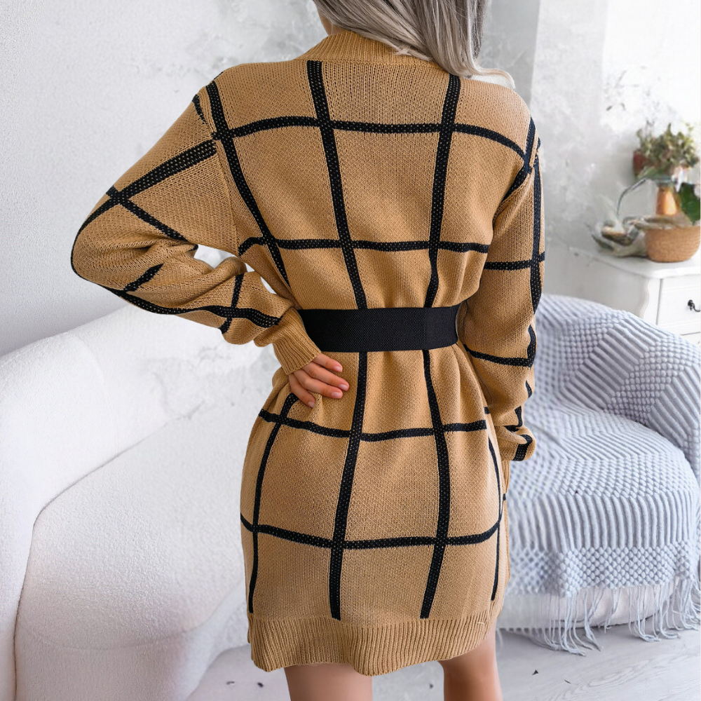 Lässiges Strickkleid | Kariertes Muster | Bequeme Passform