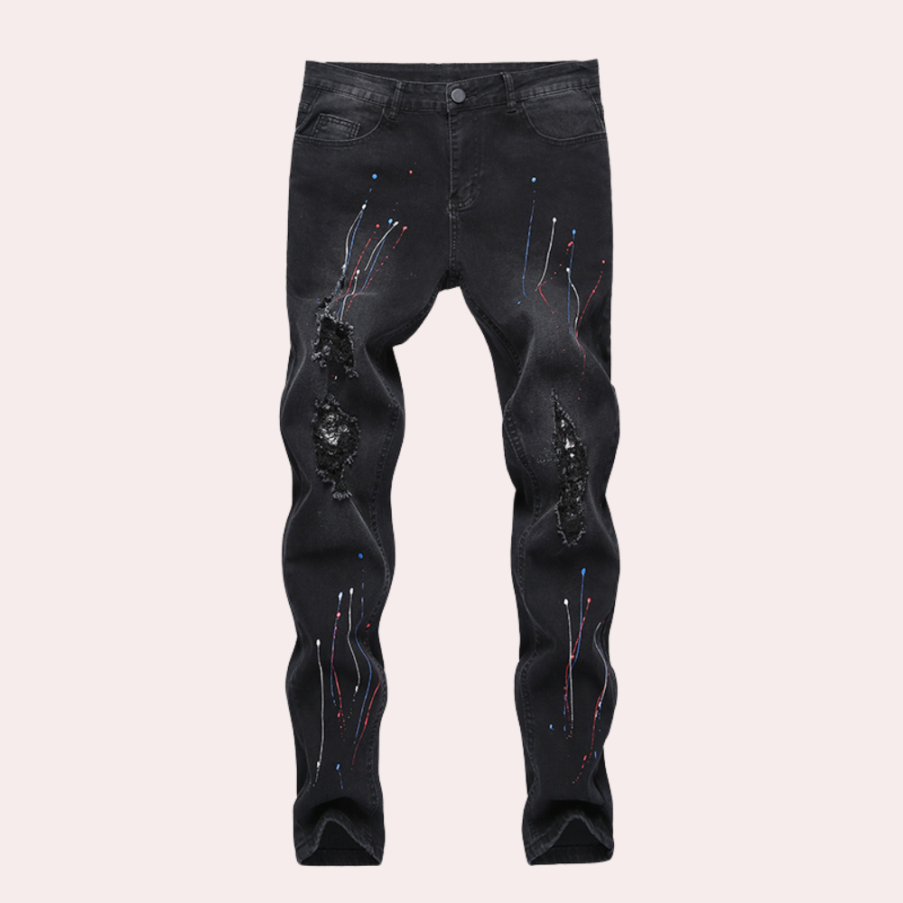 Bemalte Röhrenjeans | Urbaner Look | Farbige Details