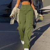 Damen High-Waist Cargo Hose – Locker Geschnittene Utility Hose in Grün