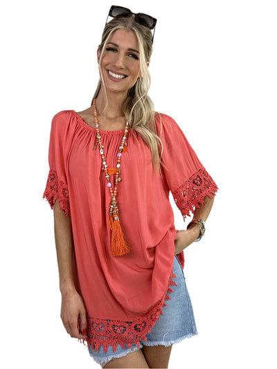 Terry - Feminines Tunika-Top mit Spitzenbesatz