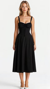 Cerene | Geblümtes Midikleid mit Korsett-Mieder für Damen in Schwarz