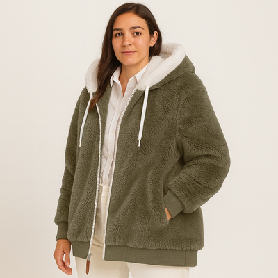 Leila | Lässiger Mantel mit Reißverschluss und Kapuze aus Kunstpelz