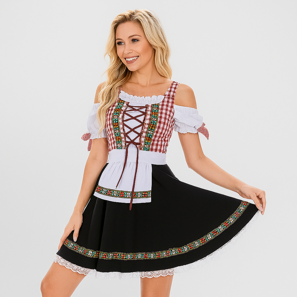 Elegantes Dirndl Damen – Mit Spitzenbesatz & Rückenschleife im traditionellen Bayern-Stil