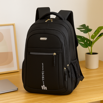 Laptop-Rucksack mit großem Fassungsvermögen – Stilvolle schwarze Reise- und Businesstasche aus Nylon mit verstellbaren Riemen