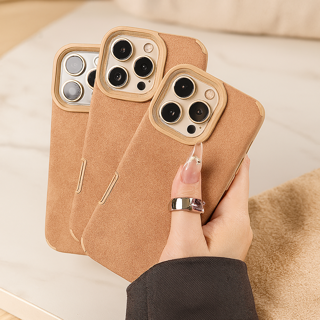 Universalhülle für iPhone 11–16 Pro Max – Stoßfestes, mattes PU-Leder mit weichem Lammvelourslederfutter