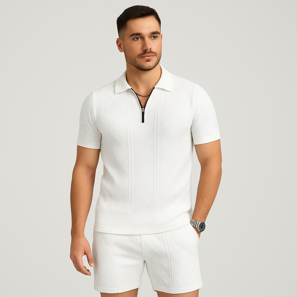 Sportliches 2-teiliges Herren-Set – Atmungsaktives, schnelltrocknendes Wendehemd und Jacquard-Shorts