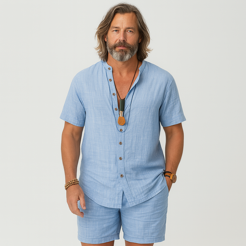 2-teiliges Herren-Set – Kurzarm-Cardigan und passende Freizeitshorts