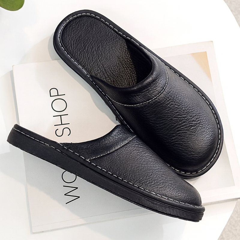 Herren Hausschuhe zum Hineinschlüpfen mit Strukturierter Oberfläche und Genähter Sohle