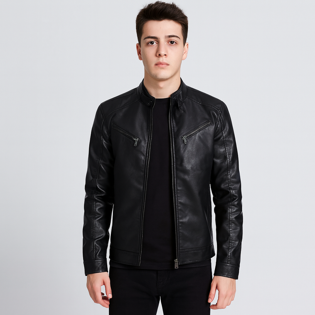 Milan | Herren-Bikerjacke aus PU-Leder mit Stehkragen