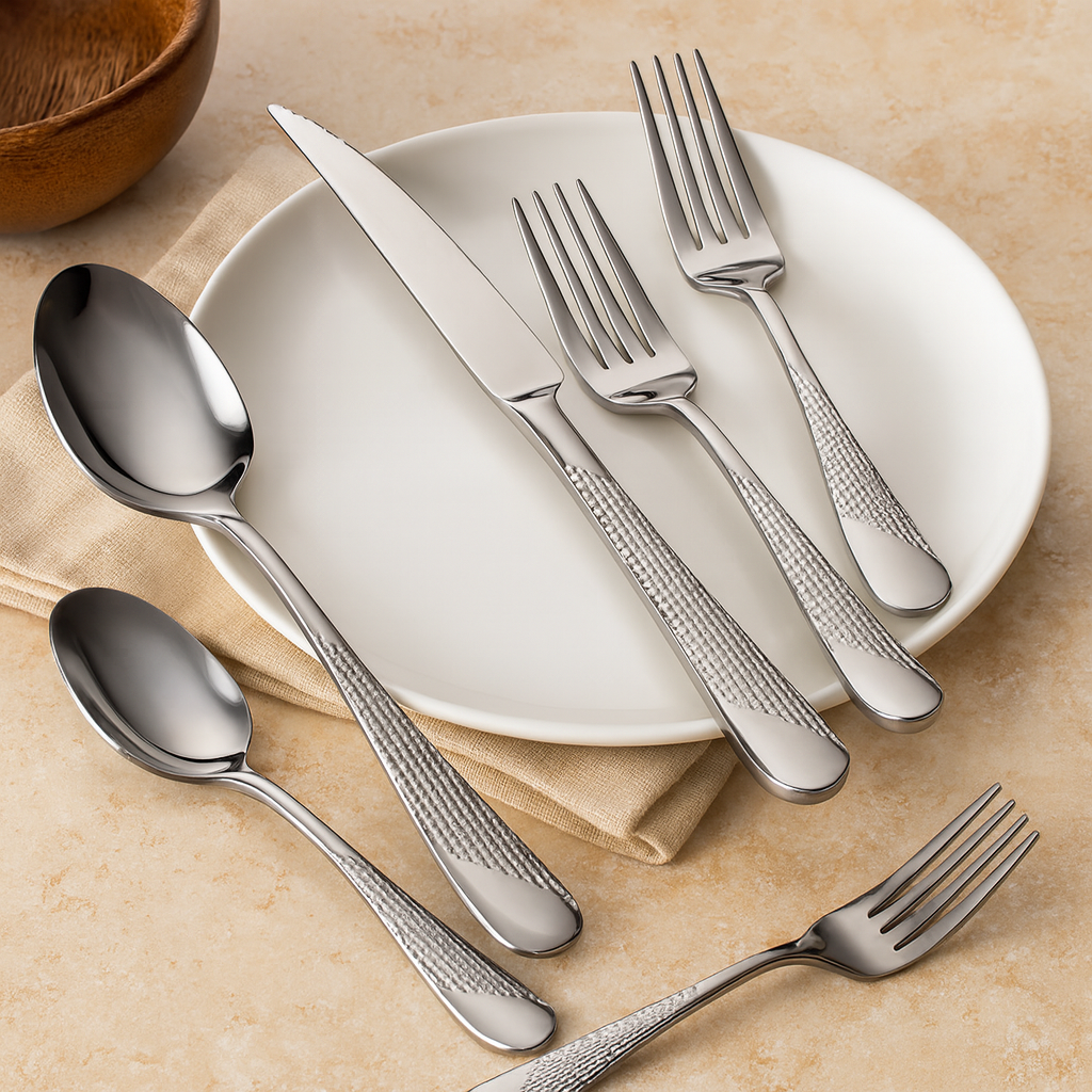 Silverora | Edelstahl-Besteckset mit gehämmerten Griffen