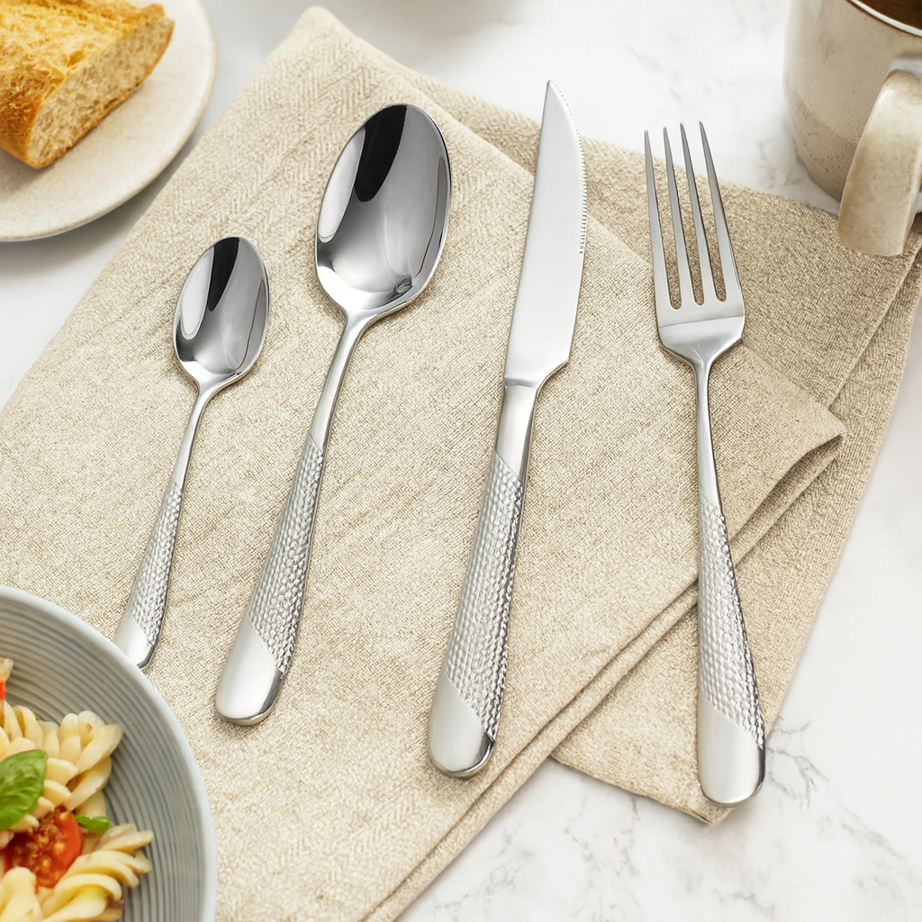 Silverora | Edelstahl-Besteckset mit gehämmerten Griffen