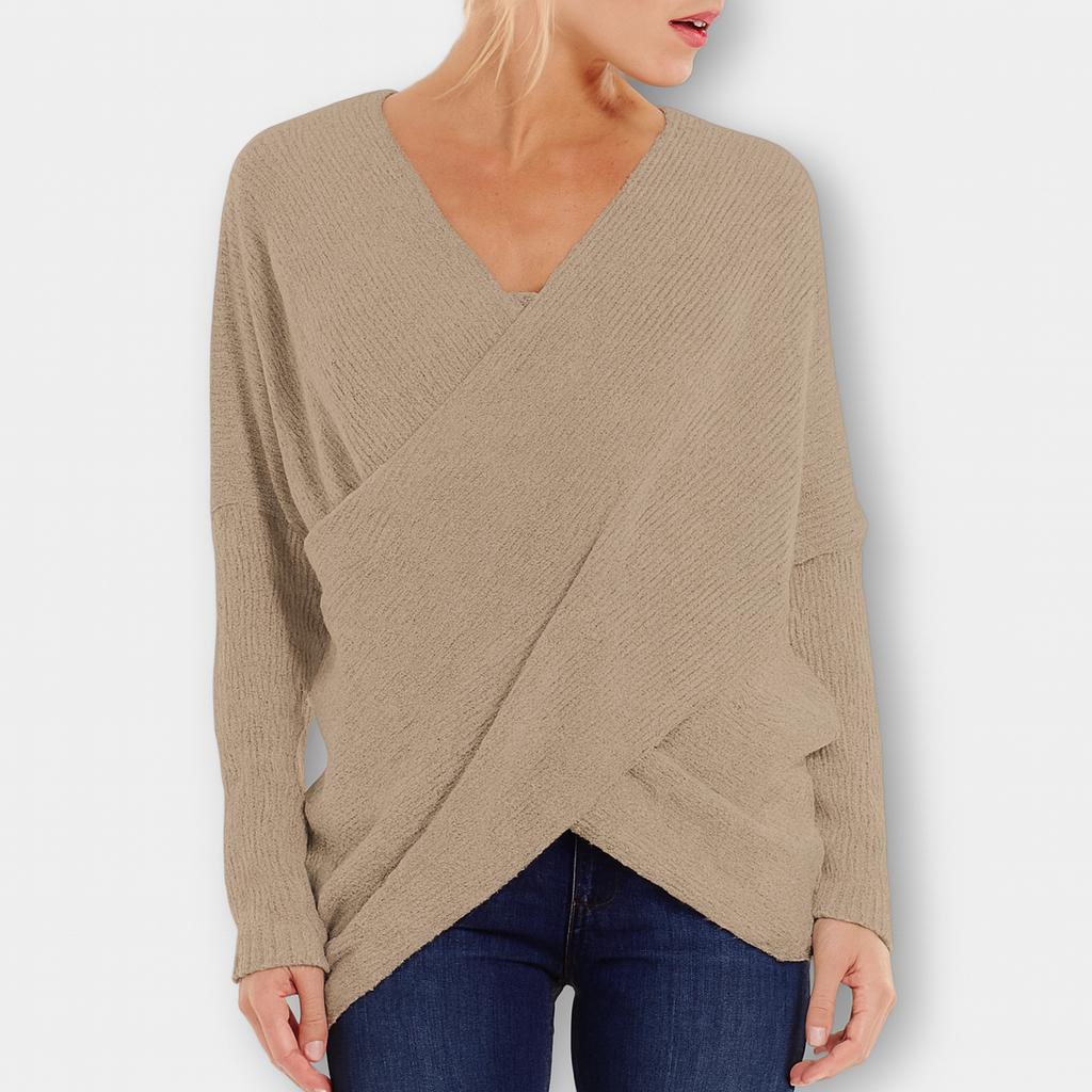 Strickpullover im Wickelstil – Eleganter grüner Komfort