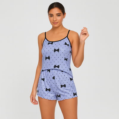 Damen-Pyjama-Set – Shorts & Top mit süßem schwarzen Herz-Print